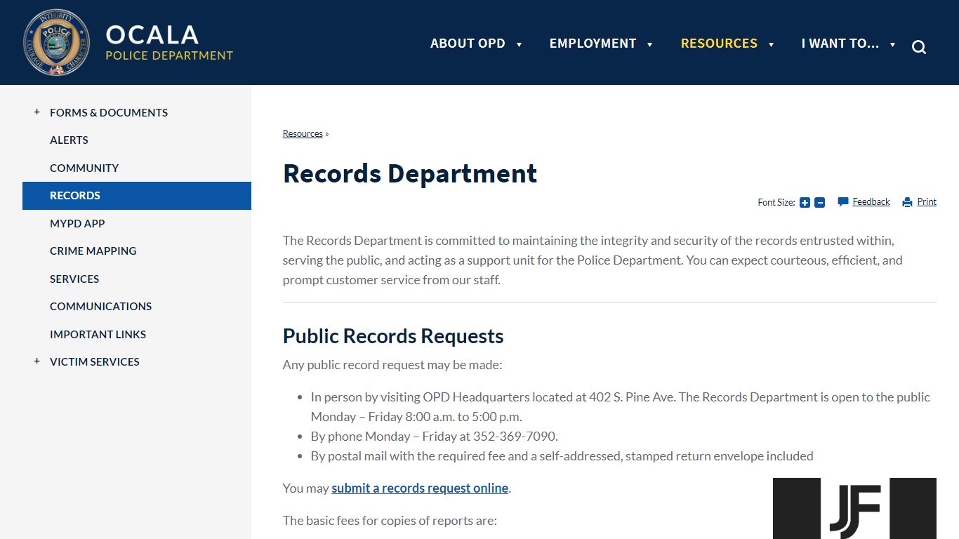 Records Department | Ocala Police Department