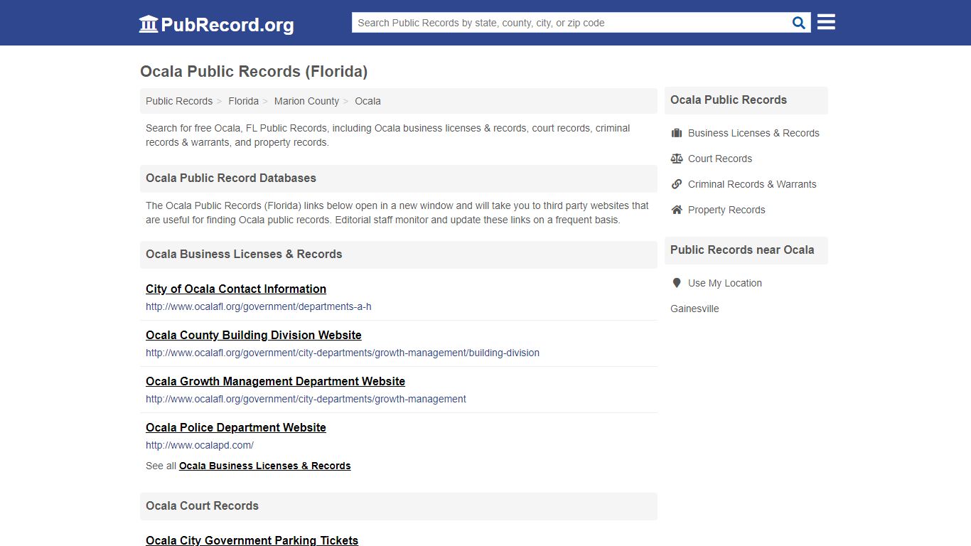 Free Ocala Public Records (Florida Public Records) - PubRecord.org